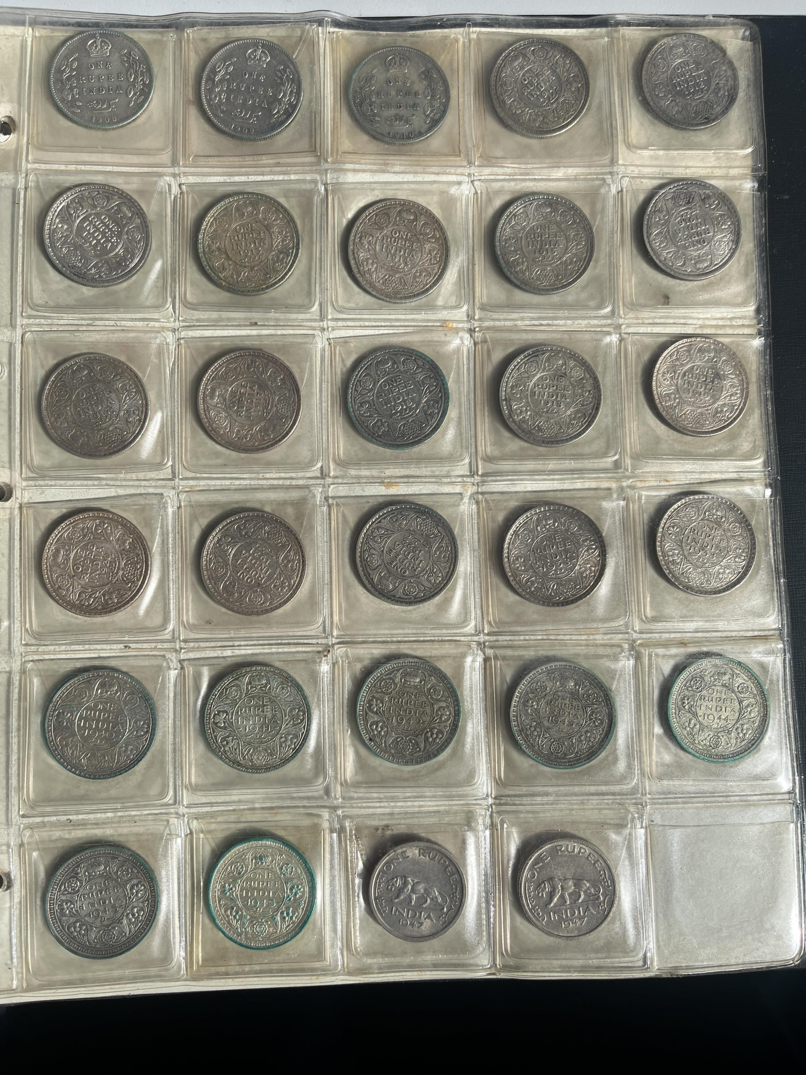 East India Company, British India silver coins, Victoria to George VI and Republic of India coins, an album, Highlights include-, East India company; one rupee, half rupee and quarter rupee, all 1835, two Victoria one ru